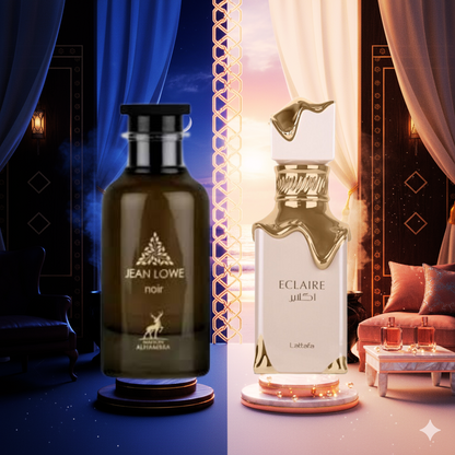 Pack Duo Prestige : Jean Lowe Noir Homme 100 ML& Lattafa Éclair Femme 100 MLEDP